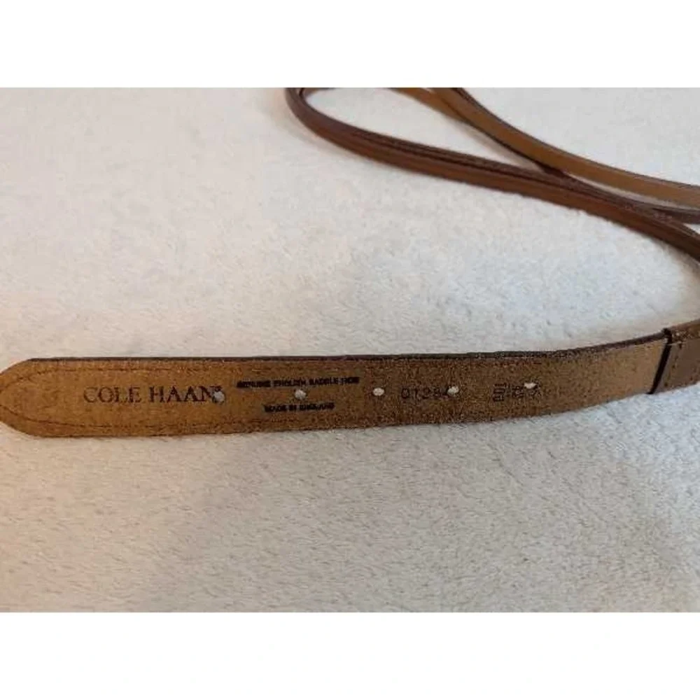Cole Haan Genuine English Saddle Leather Belt Brown Brass Buckle Made in England